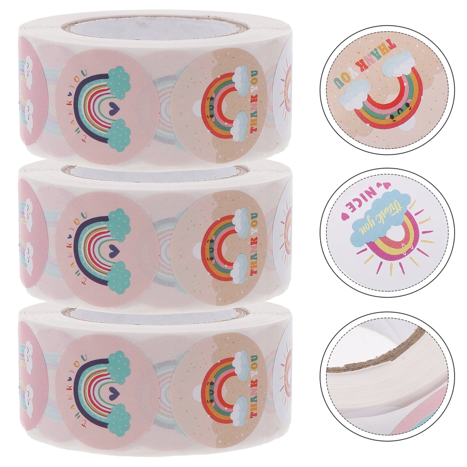 

Rainbow Stickers 3 Rolls Packaged Thank You Celebrating Labels Round Seal Adhesive Decorative Gift Tags