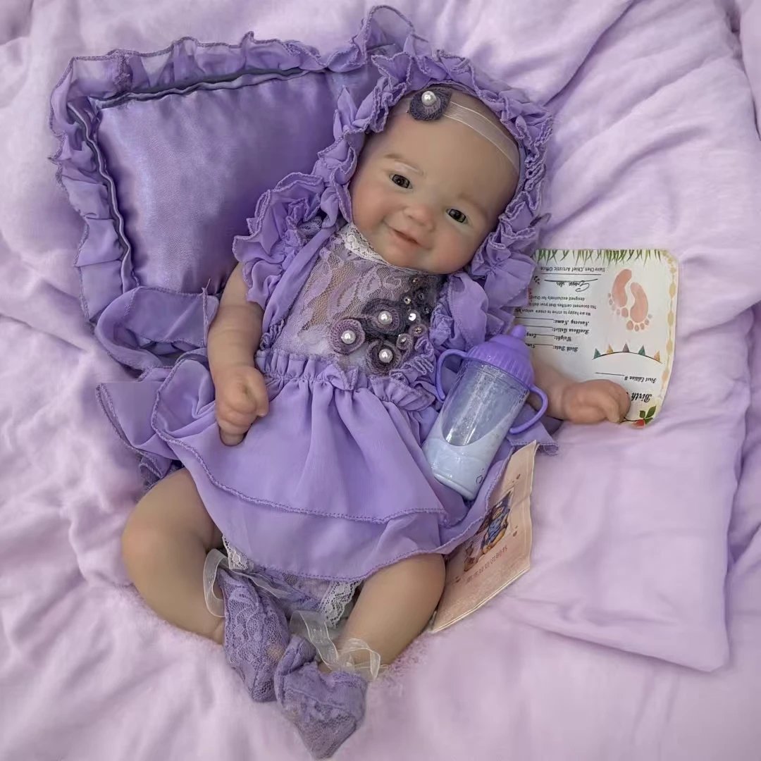 17 インチかわいい洗えるヴィヴィアン固体シリコーンリボーンガール人形口を開けソフトタッチリアルな塗装新生児女の子人形