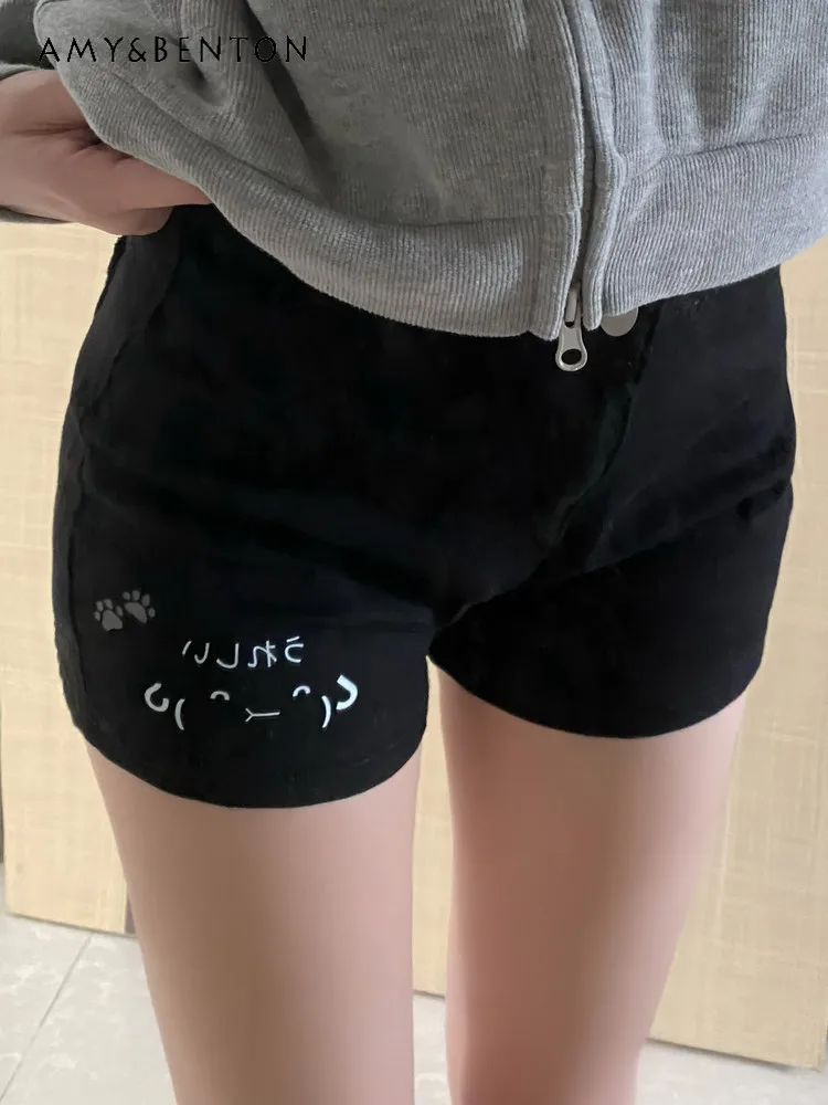 

Summer New Japanese Style Fitted Versatile Short Black High Waist Denim Shorts Women Daily Outdoor Casual Street Wear