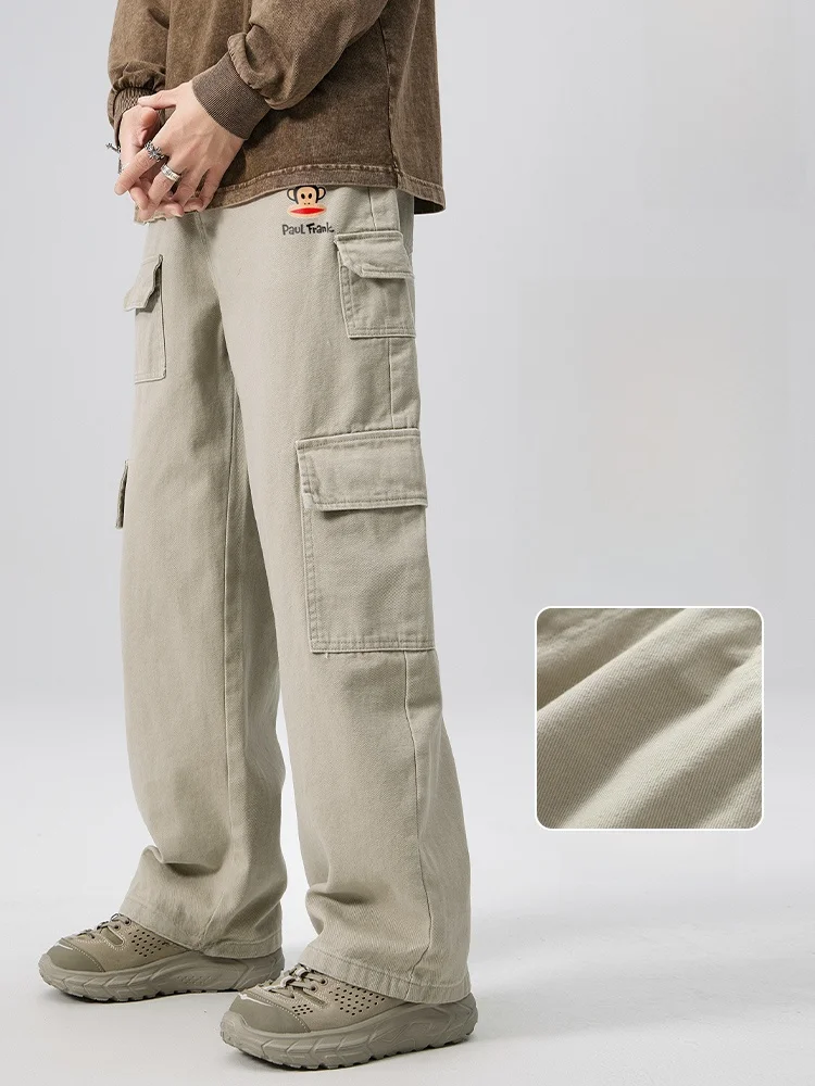 

Men's Casual Loose Fit Fce Lined Wide Leg Straight Workwear Pants Breathable Cotton Youthful Sle Autumn Spring