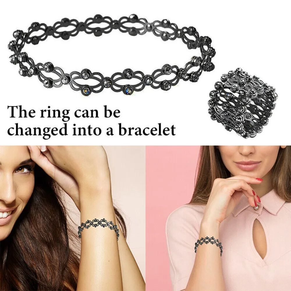 2 في 1 حلقة سحرية قابلة للتوسيع مرصعة بالألماس سوار نحاسي سحري قابل للتشوه يوسع إلى الإسورة حلقة تلسكوبية قابلة للتعديل