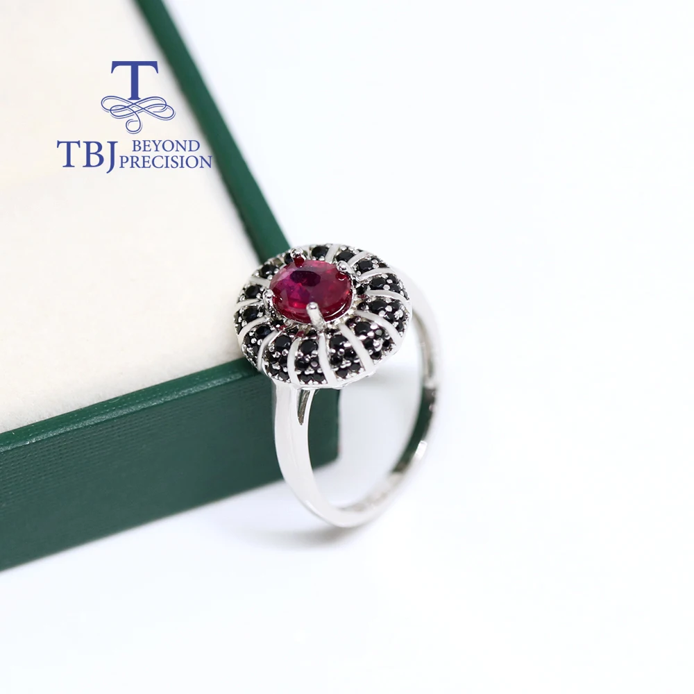 Women's 925 Sterling Silver Ring with Natural Filled Ruby Gemstones Fine Jewelry Gift