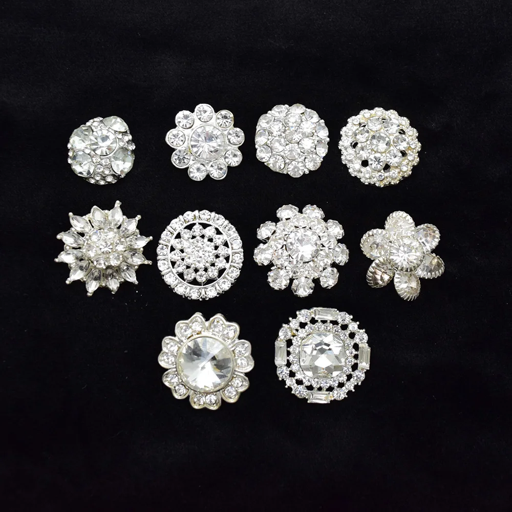 

Silver Crystal Rhinestone Buttons 10pcs/Lot Simple Sparkling Button Decoration For Sewing On Clothes Diy Button Accessories