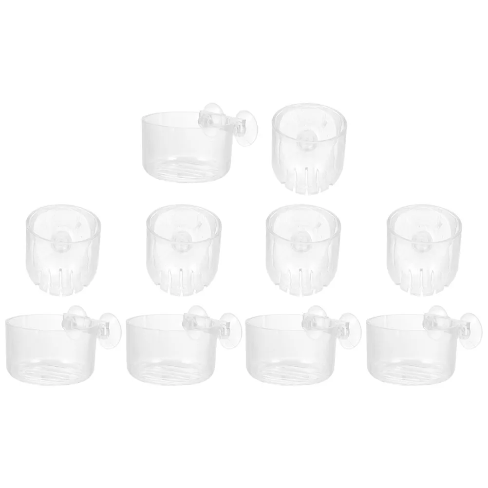 

10pcs Aquatic Plant Cup Fish Tank Planters Acrylic Aquarium Accessories Suction Cups Transparent Design Food Container Fresh