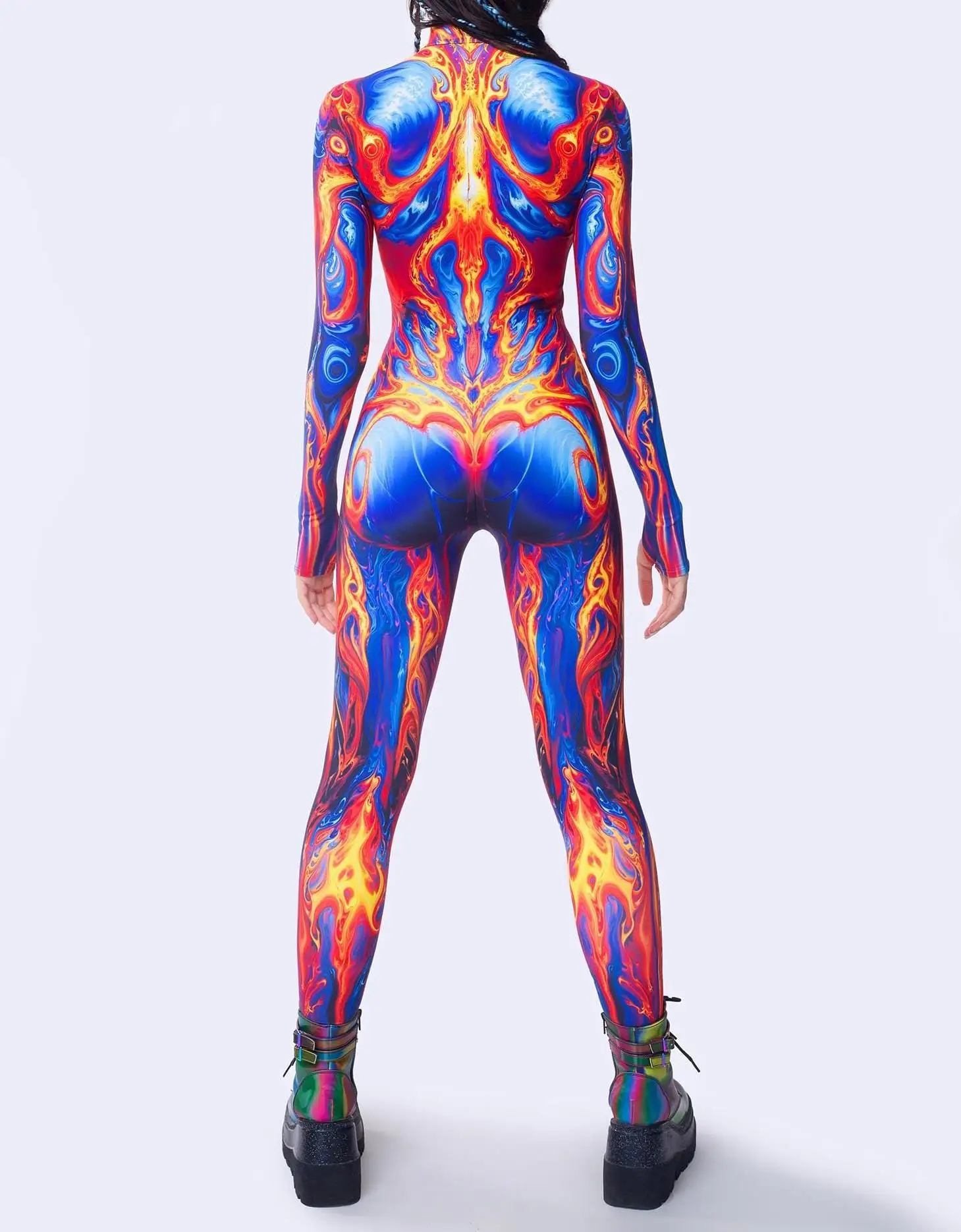 Halloween-Karneval-Party-Shows Cosplay-Bodysuit-Kostüm Dehnbarer Damen-Zentai-Outfit Farbig Diamantbedruckter Tech-Jumpsuit 2026 – Detail 11