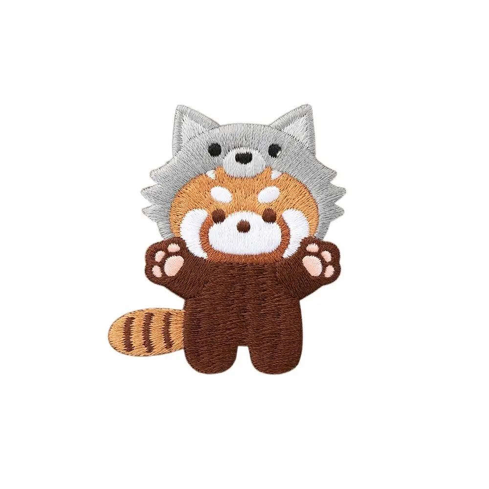 Kawaii Shark Red Panda Brooch Panda Bear Animal Brooch Rabbit Wolf Embroidery Red Panda Pin Gift