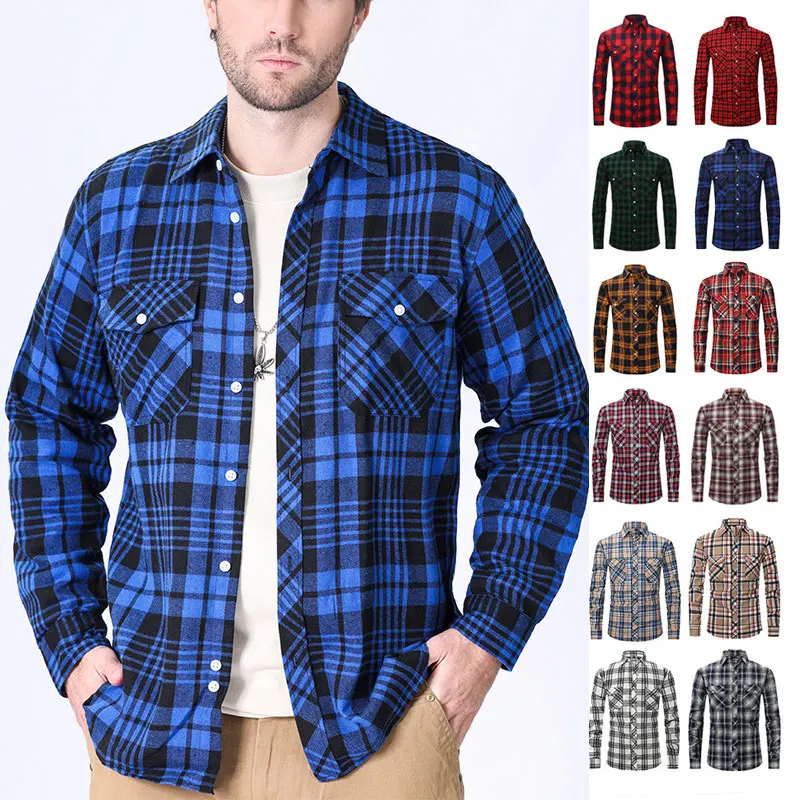 American size men\'s plaid shirt Long sleeve Autumn/Winter Flannel Business Casual Wear fashion breathable high quality