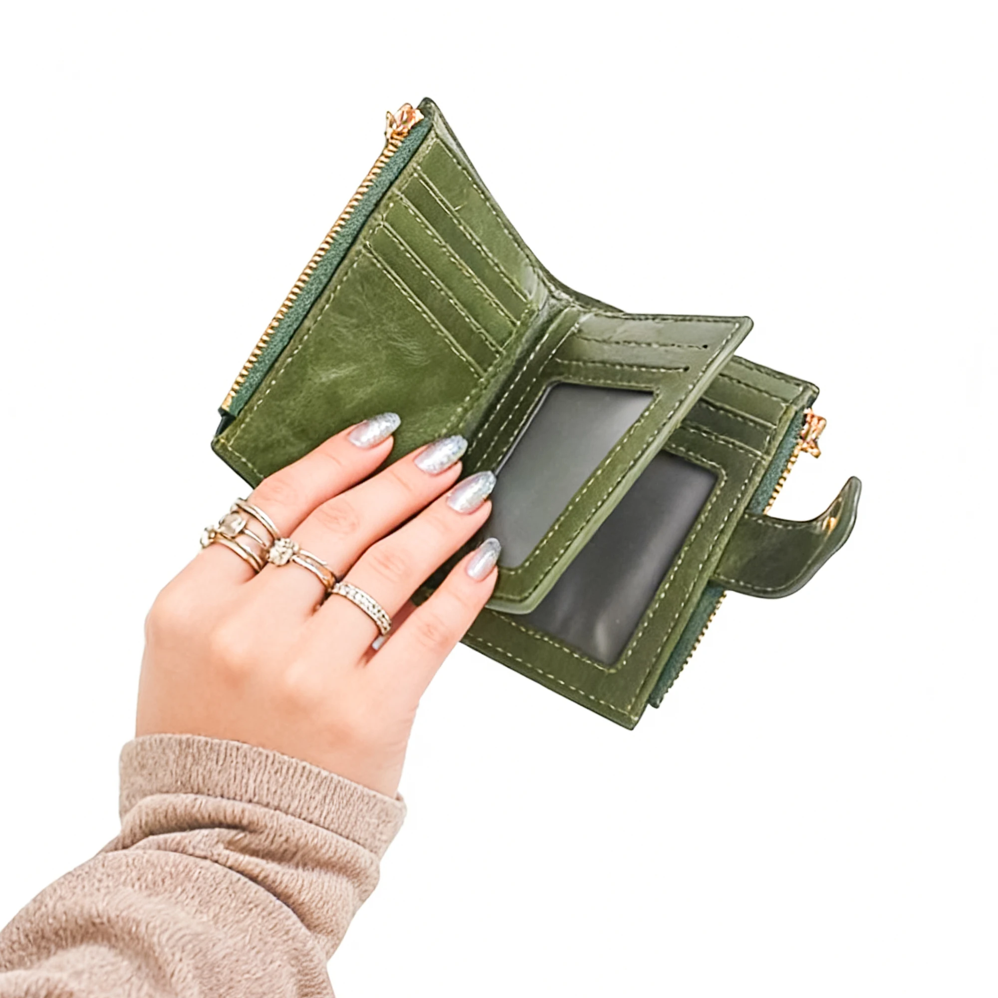 Vintage Kurze Damen-Geldbörse, Kreditkartenhalter - 17 Kartenfächer, Minimalistisch - Schlank - Diebstahlsicher (RFID) - Kartenhalter - Kompaktes Kartenetui - Münzfach – Detail 2