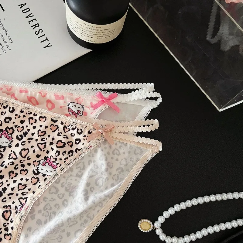 Quality Sweet and Spicy Leopard Print Cartoon Pattern Hello Kitty Anime Y2k Sexy Hollow Underwear for Women Soft and Comfortable