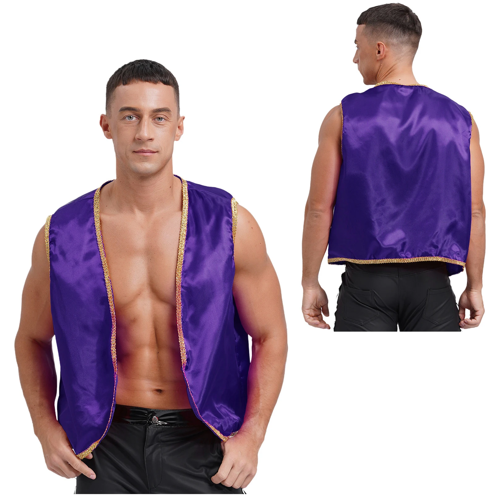 Arabische Prins Vest Mannen Aladdin Kostuum Glanzend Vlek Vest Indiase Arabische Cosplay Tops voor Halloween Party Carnaval Dancewear