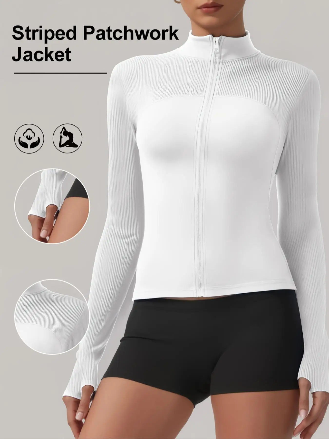 Women's Solid Zip Up Sports Jacket, Sporty Long Sleeve Stand Collar Outerwear for Gym Workout Running, Ladies Sportswear for All