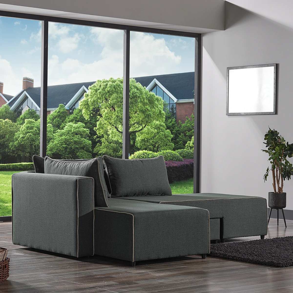 aj-European Fabric Modular Sofa Bed Tufted Multi-Purpose Divan for Living Room Bedroom Hotel School Foldable Modular Sofa Bed