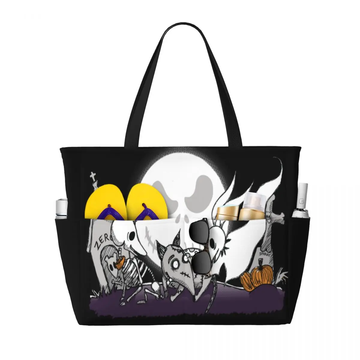 Custom Halloween Best Friends Frankenweenie Beach Tote Bag Women Sparky Dog Big Compartment Gym Beach Travel Bags