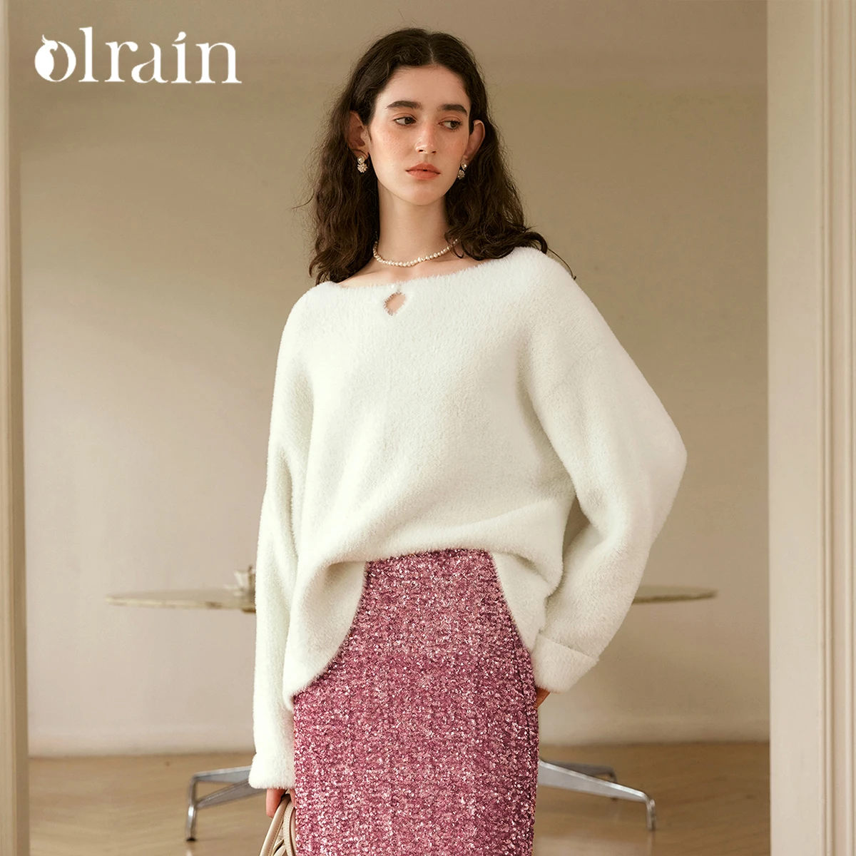 

OLrain French Pullover Sweaters for Woman 2026 Autumn Slash Collar Jumpers Fashion Casual Knitted Top Ladies Clothes O56DM86552