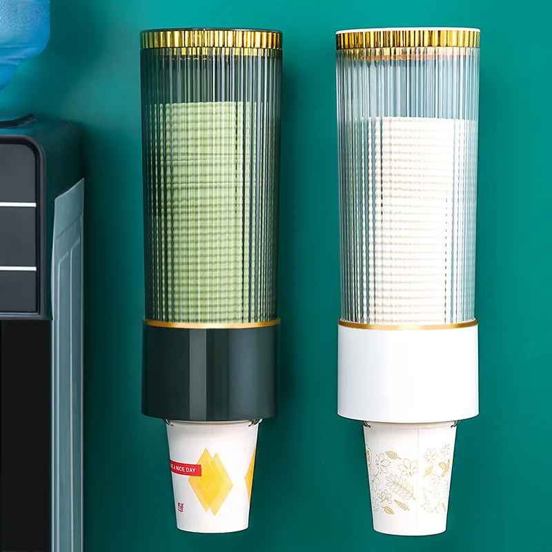 1 Stück Wandmontierter Pappbecher-Spender, Automatischer Becherhalter für Wasserkühler, Staubdichte Einwegbecher-Aufbewahrung, Platzsparend