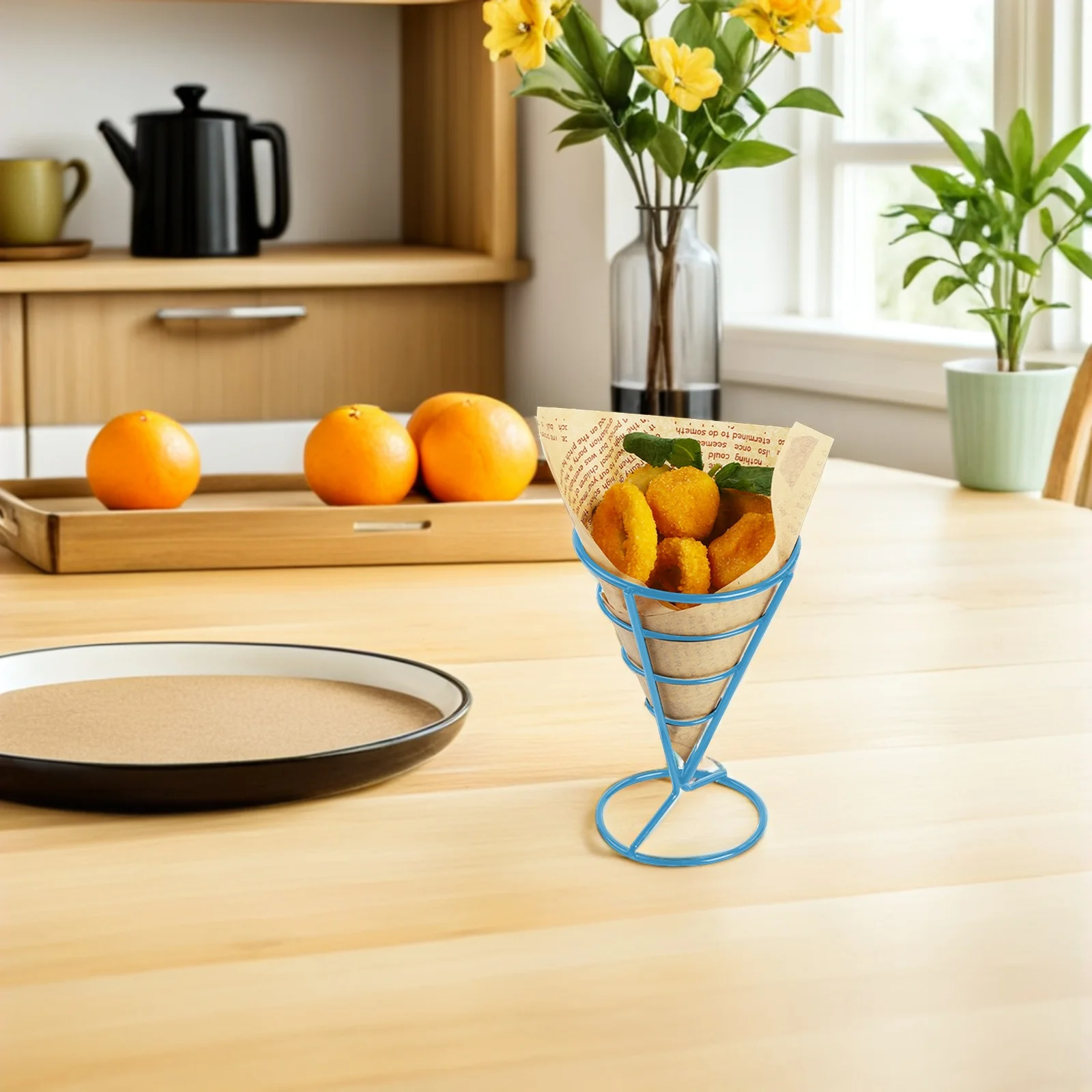 

Stainless Steel Creative French Fries Holder Cone Shaped Wire Basket for Serving Display Stand Kitchen Utensil Holder Fry