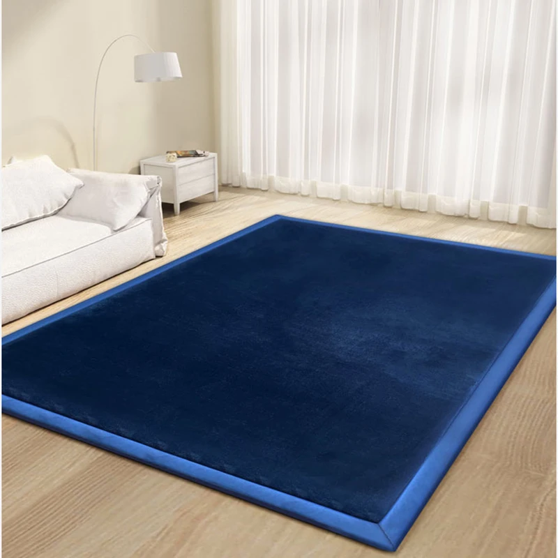 Dunkelblauer Kurzer Coral-Velours Teppich, Dicker Memory-Schaum Anti-Kollisions-Bodenteppich, Rutschfester Hautfreundlicher Kurzplüsch-Teppich für Wohnzimmer Sofa-Bereich, Kinderzimmer Bettvorleger,