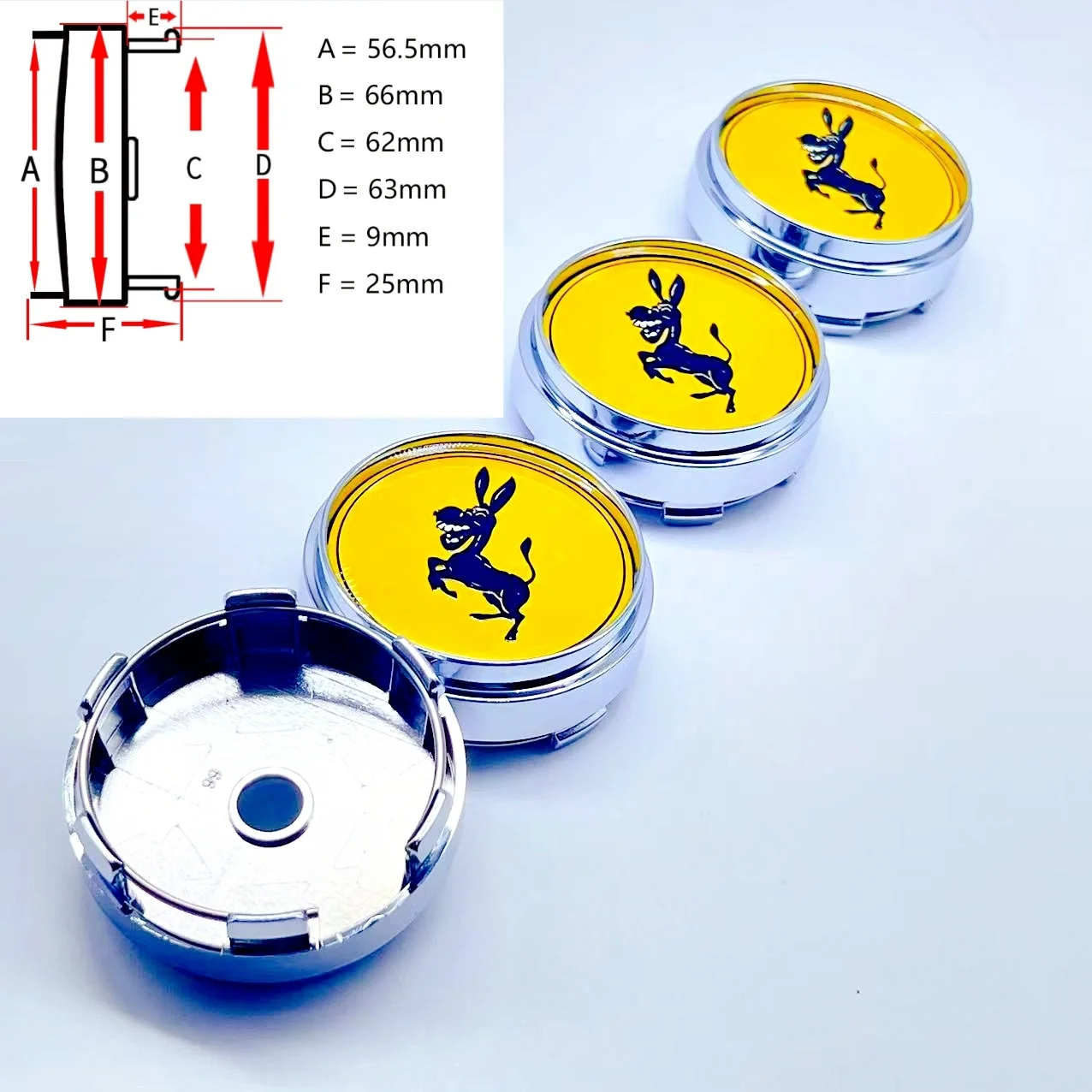 4pcs 66mm New Funny Spoof Prank Donkey Car Wheel Center Hub Rim Cap Styling Cover Donkey Emblem Badge Covers Styling Accessories