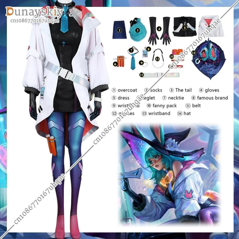 Aurora Cosplay Costume Game LOL Phantom Spirit Team Skin Cosplay Server Game Aurora Halloween Women Suit With Hat New Skin