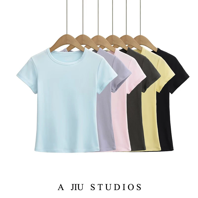 Kardaian round Ne Slim Fit ort Sve T-irt Women Summer Elastic Tightening Slimming Hot Girl ort Base Top Street S...