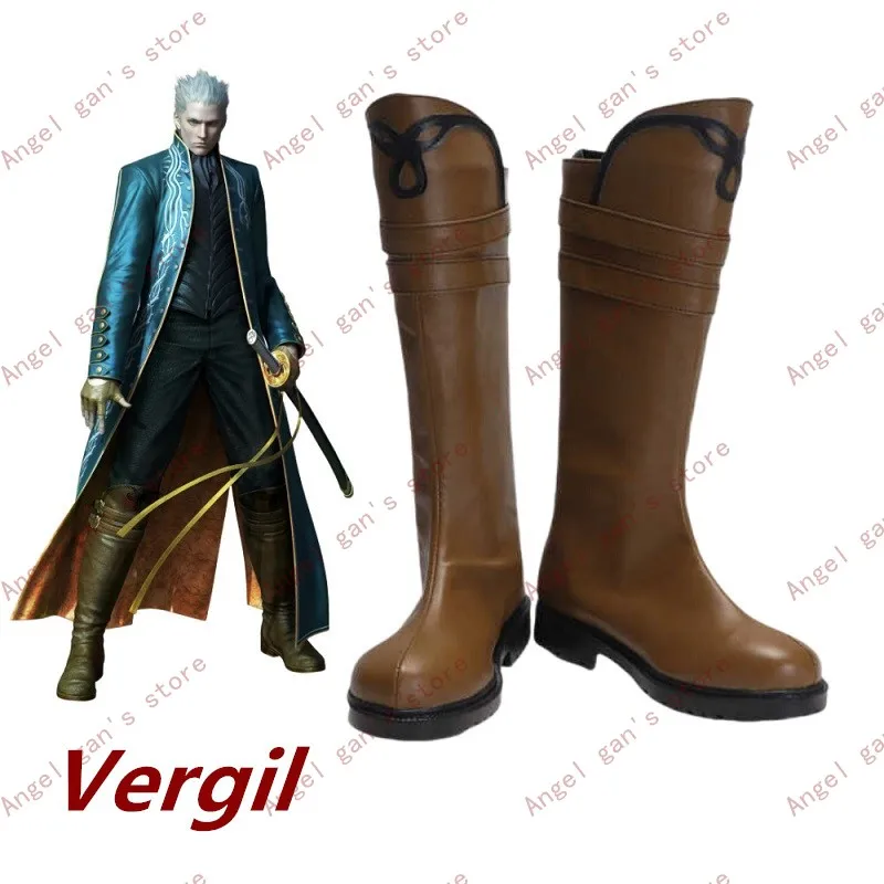 

Devilmaycry Вергил Косплей Костюм Обувь Коричневые ботинки ручной работы из искусственной кожи для Хэллоуина