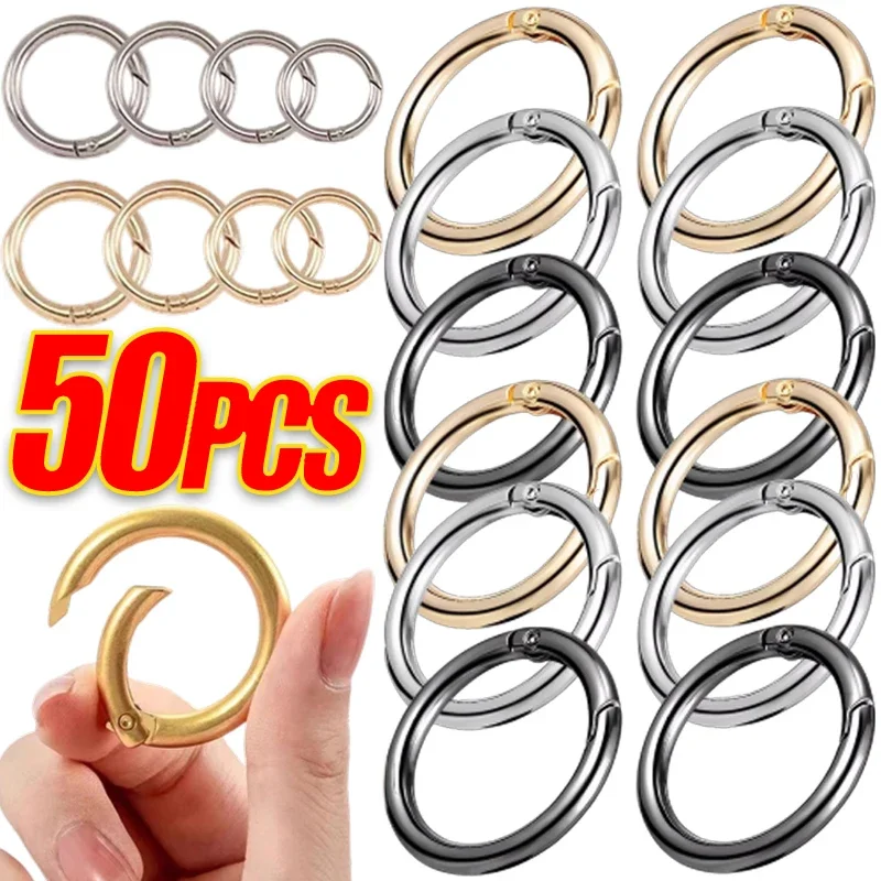 

50pcs Metal O Ring Spring Clasps for DIY Jewelry Openable Round Carabiner Keychain Bag Clips Hook Dog Chain Buckles Connector