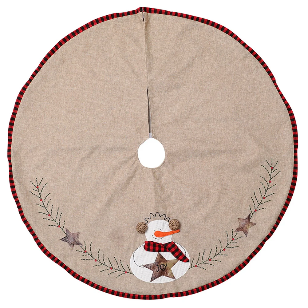 

Christmas Tree Skirt Linen Snowman Design Large Size Self-Adhesive Hook Loop Stable Fixation Xmas Tree Mat for Home Shopping