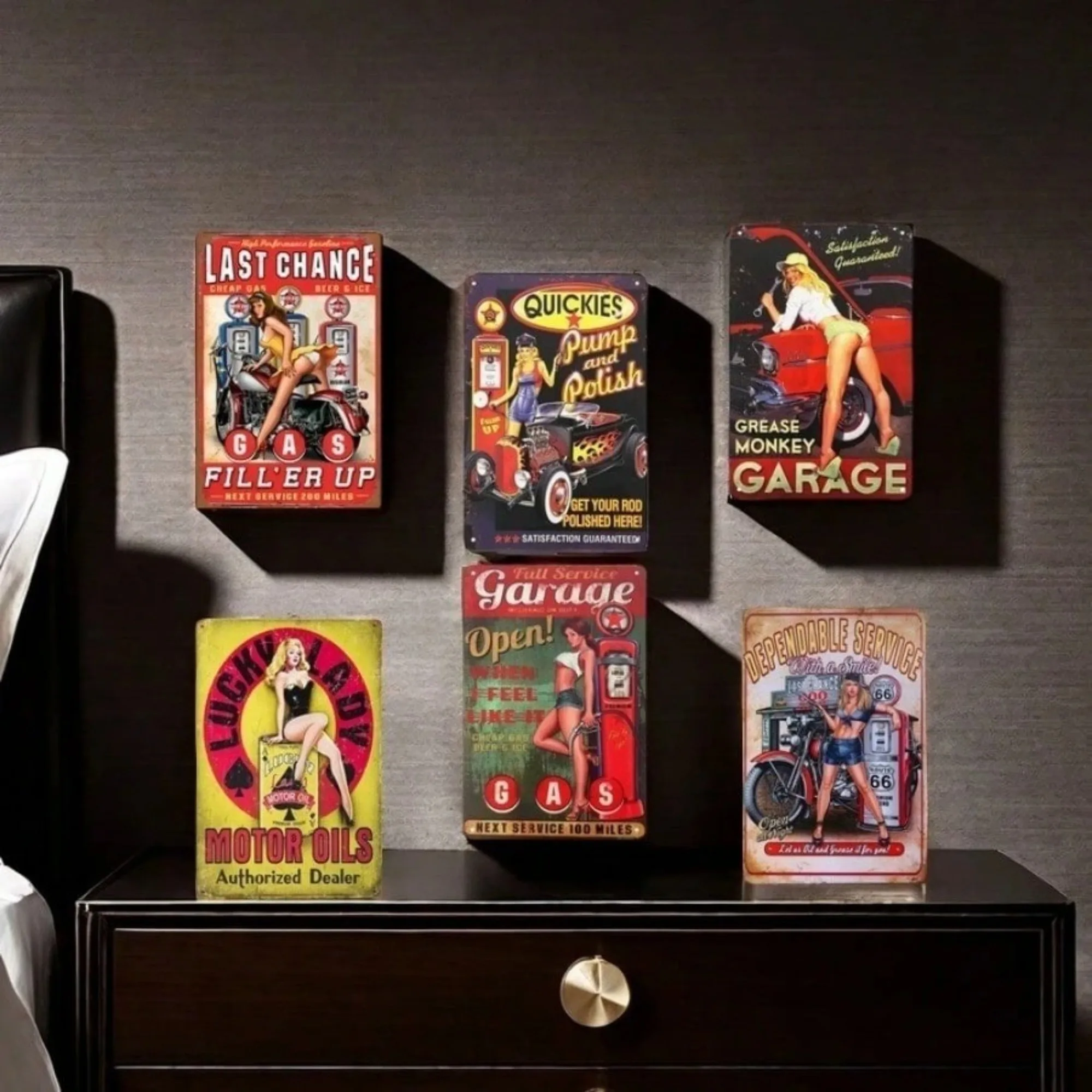 

Vintage Pin-Up Girl and Classic Car Metal Sign - Retro 8X12 Inch Tin Painting Wall Art for Men, Garage, Room Decor T191