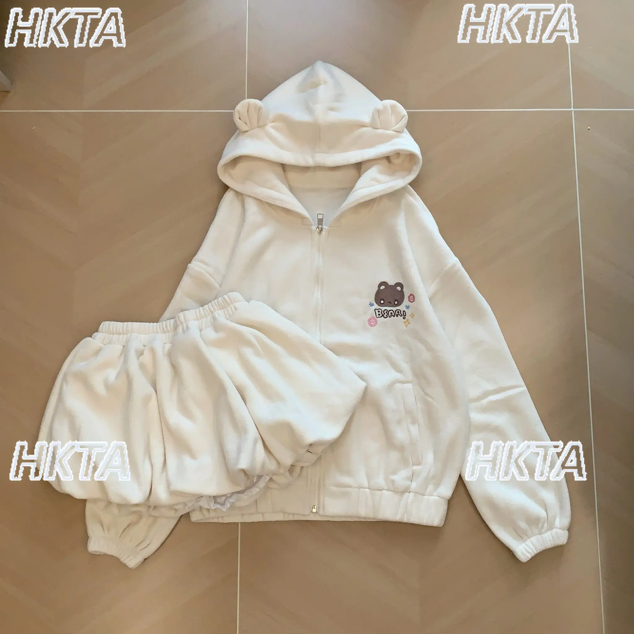 

2026 Kawaii Cute Cartoon Lolita Long Sleeve Loose Casual Hooded Jacket Bud Trousers Skirt Sweet Versatile Two Pieces Sets Women