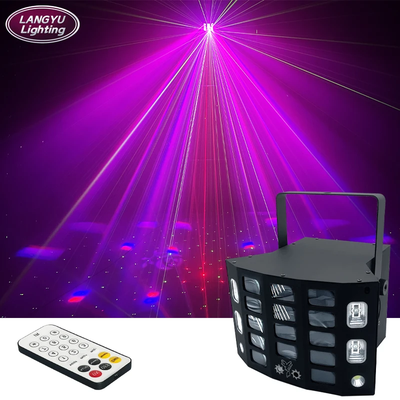 5 In 1 RGB Butterfly beam Laser lamp， LED Dying Patterns Mix Stage Fancy Light ktv Wedding Projector Club Dj Lighting Equipment