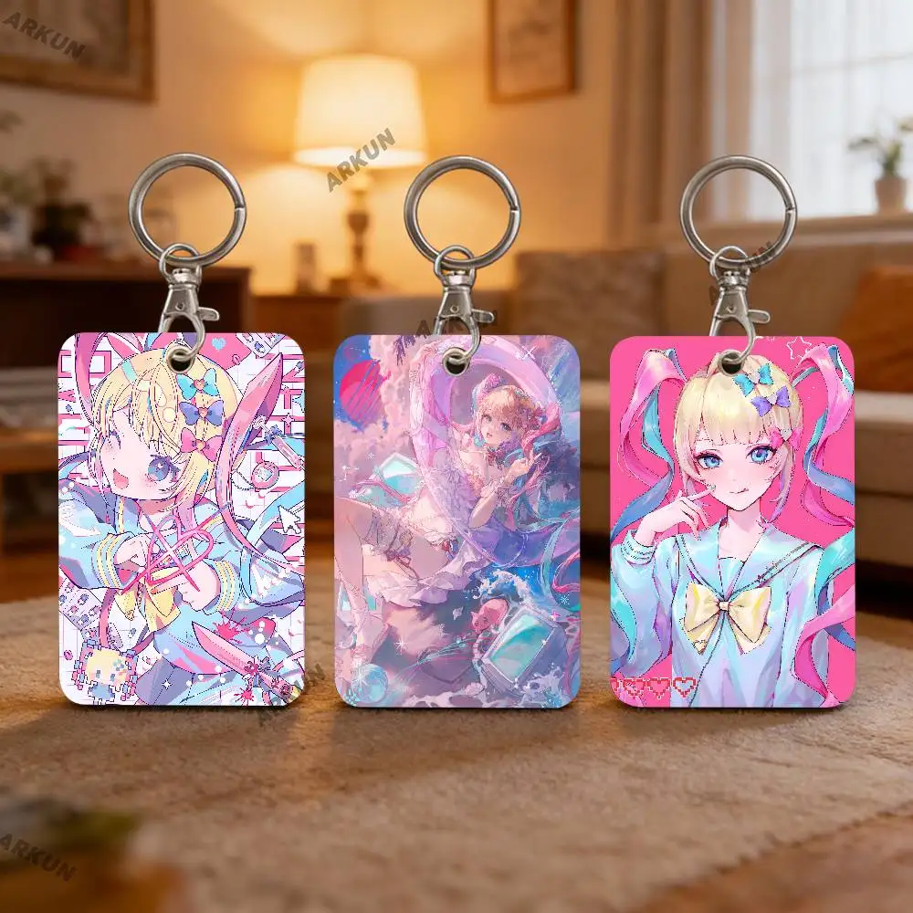 Kawaii Kangel Ame Chan N-NEEDYS GIRL OVERDOSE Rectangle ID Card Case Keychain Access Card Bag Key Tag Ring Leather Card Holder