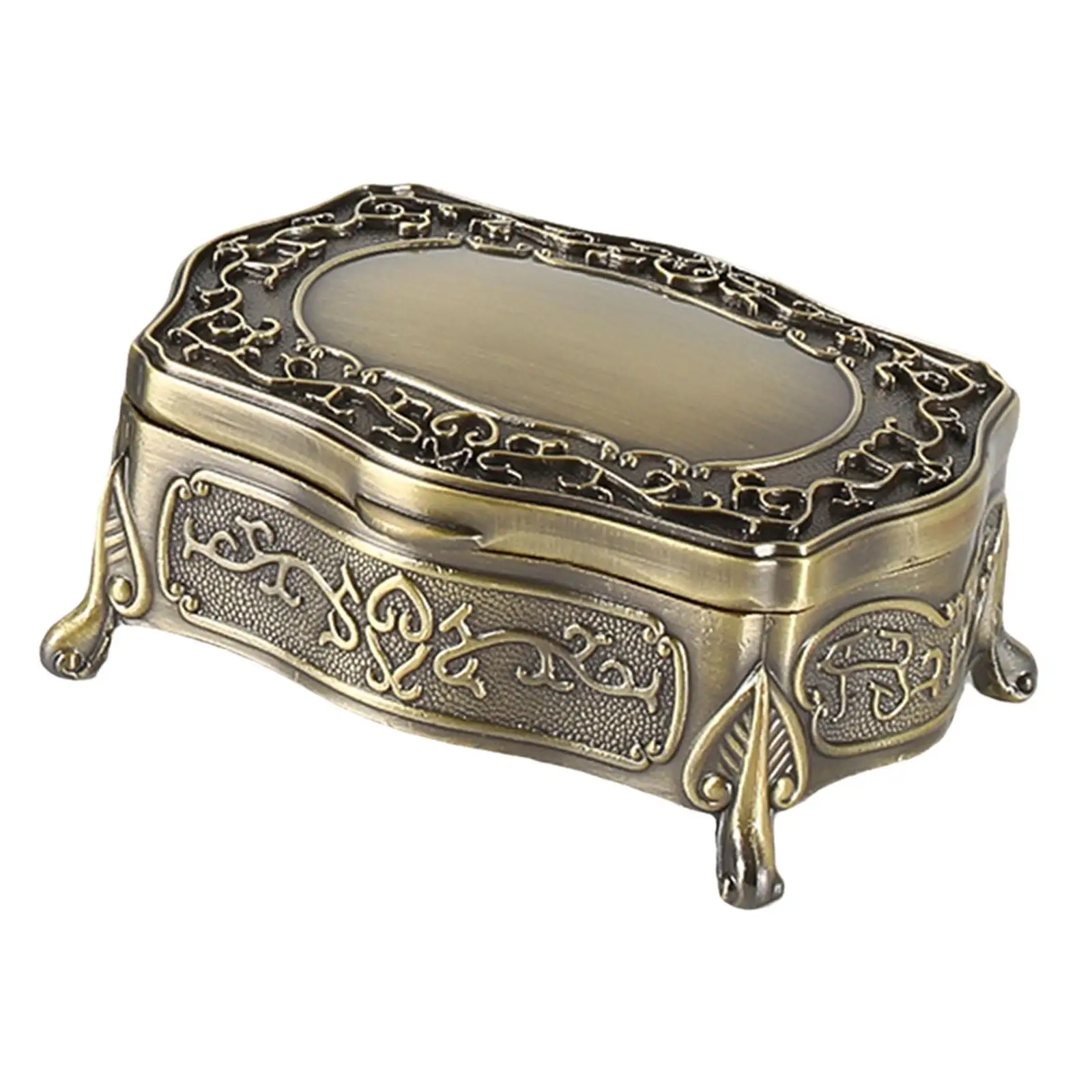 Jewelry Box Trinket Holder Box Decorative Rectangle Tabletop Vintage Flip Lid Design Metal Ornament Small for Women Case