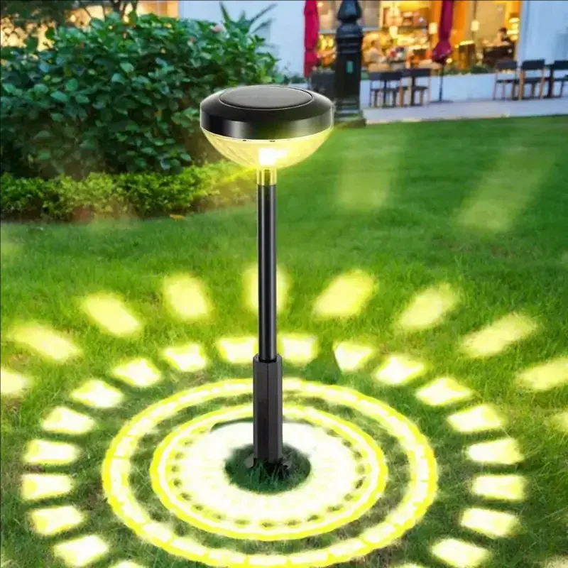 

Two solar powered floor mounted outdoor garden landscape lights, seven color projection lawn lights, waterproof decorative light
