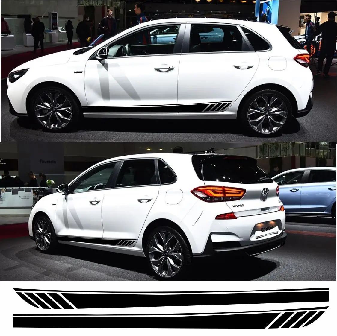 

For Hyundai i30 i30n Body Long Stripes 2Pcs Racing Sport Car Door Side Skirt Sticker Vinyl Decals Auto Tuning Accessories