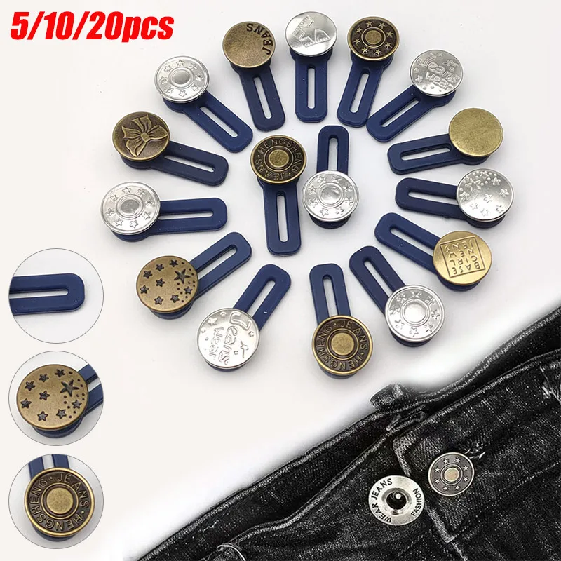 Unisex Retractable Buckles Metal Buttons Jeans Waist Extender Adjustable Disassembly Free Sewing Buttons for Clothing Jeans Pant