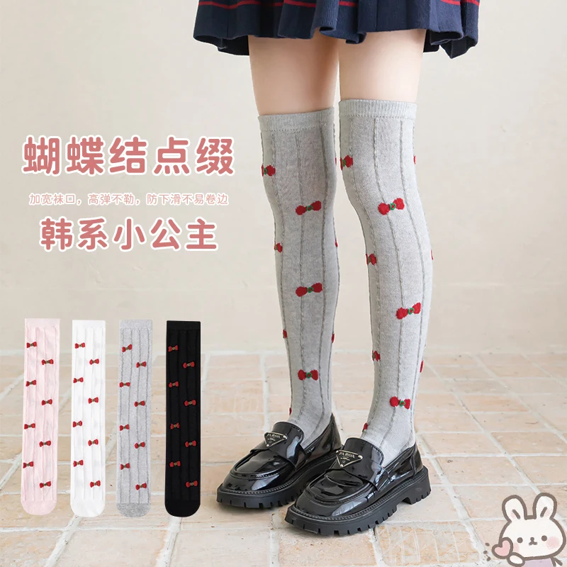 Spring Autumn Lolita Girls Over The Knee Socks All Over Tiny Red Bow Jacquard Cute High Stretch Comfy Soft Breathable Long Socks