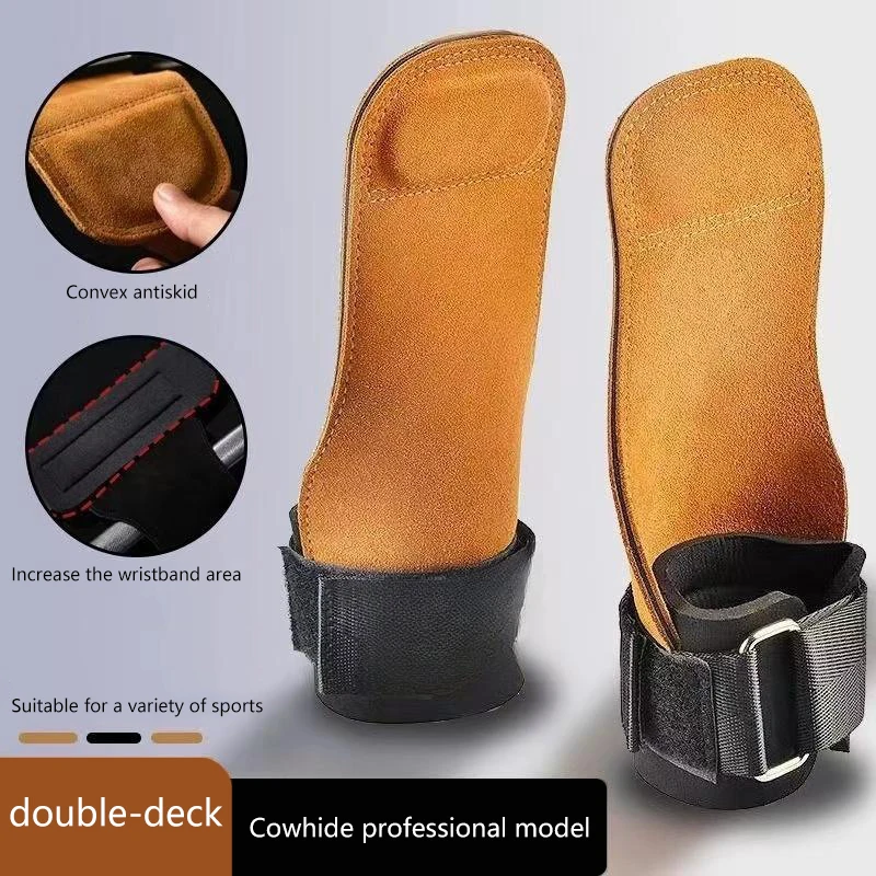 Double Layers Bench Press Weight Lifting Wrist Hooks Straps Deadlift Gloves Grip Pads For Fitness Gym Training Dumbbell Pull-Up view 2