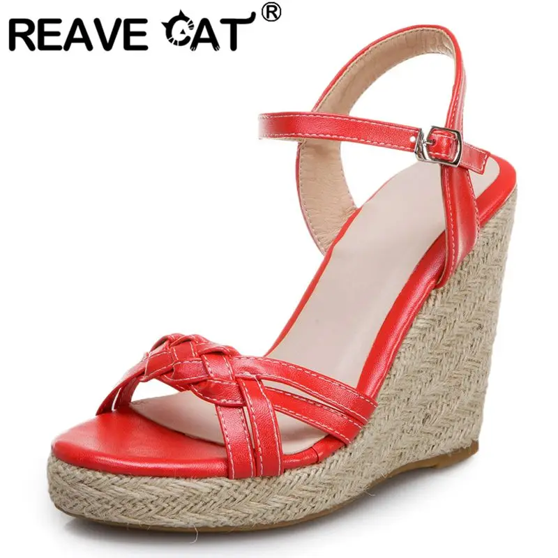 REAVE CAT 2027 New Lady Sandals Open Toe Wedges 11cm Platform 3cm Buckle Strap Soft High Heel Shoes Big Size 41 42 43 44 45 46