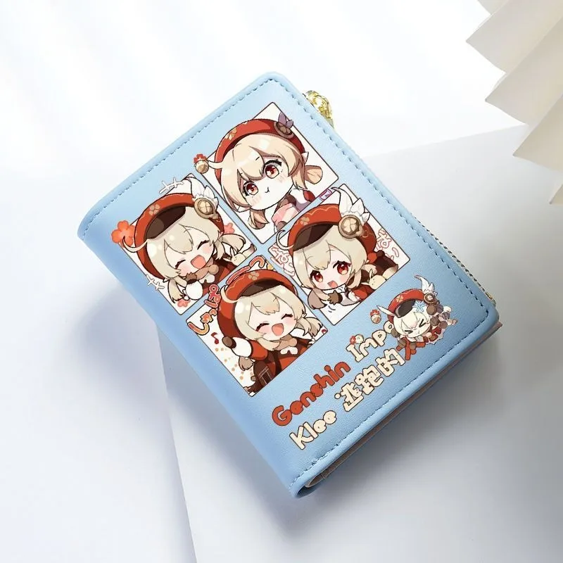

Chibi Genshin Impact Vegan Leather Anime Wallet for Student boy girl Bifold RFID Blocking Mini Purse Short Money Clip Zipper