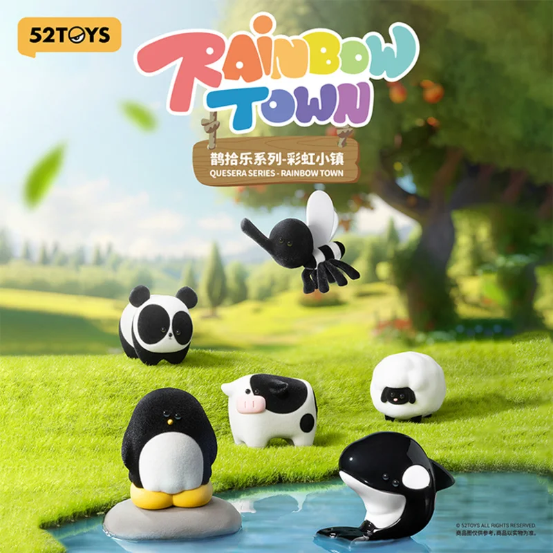 52 juguetes Rainbow Town caja ciega lindos animales blancos y negros serie Panda vaca muñeca de juguete de moda adornos divertidos de escritorio regalos para amigos
