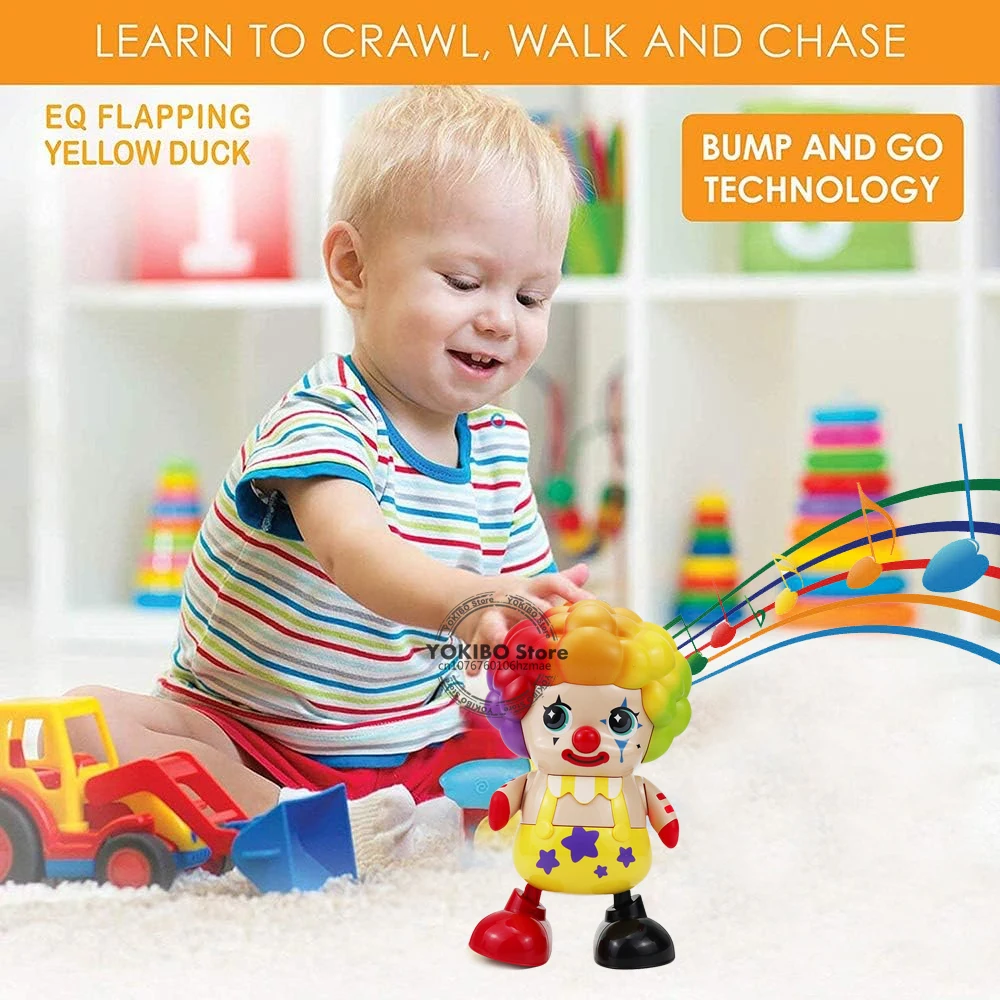 Baby Musical Clown Toy, Dancing Walking Clown Toys - Interactive Action Learning Educational Flapping Light up Dancing Clown