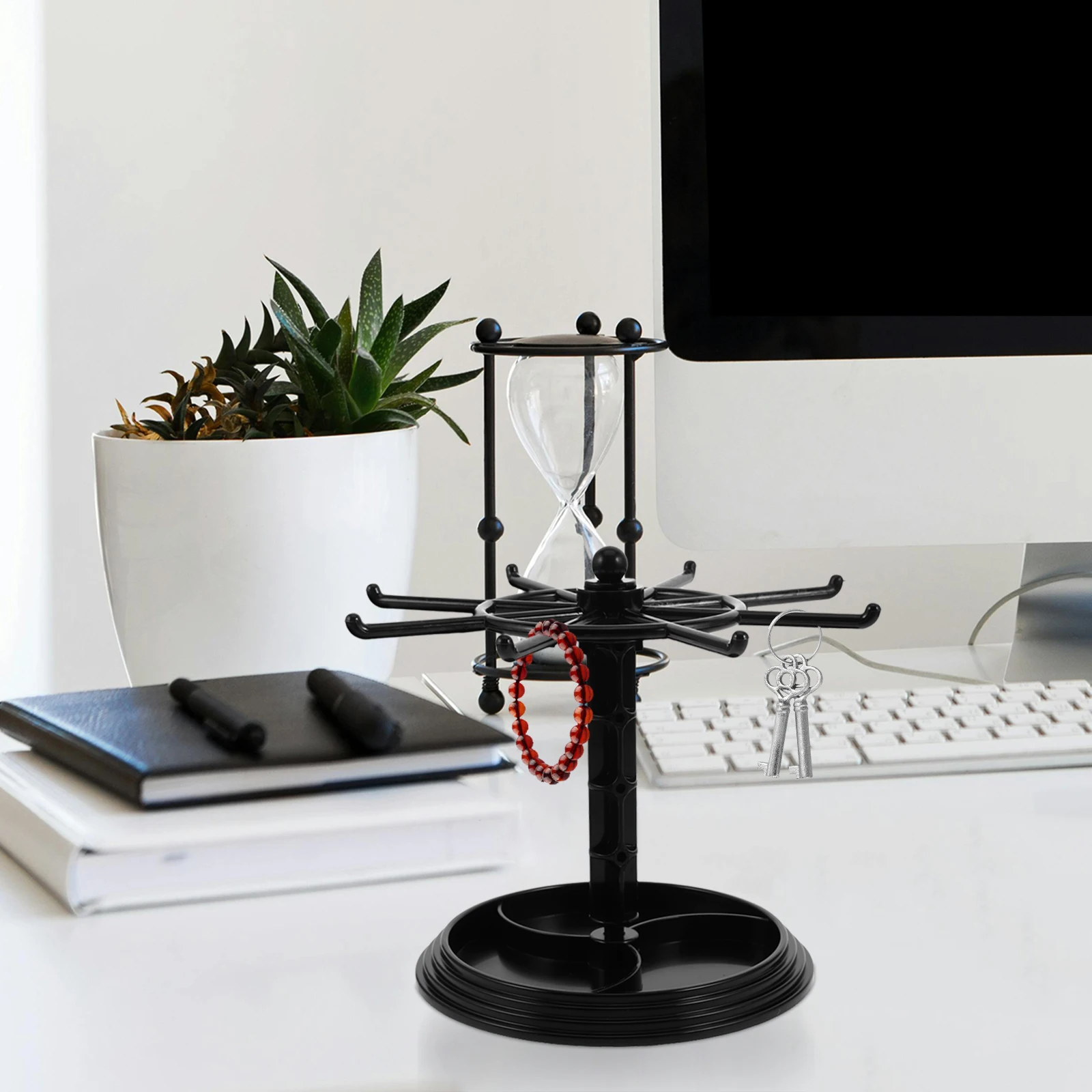 

Hanging Rack Earrings Display Stand Necklace Display Rotating Keychain Necklace Organizer Compact Classic Black Finish