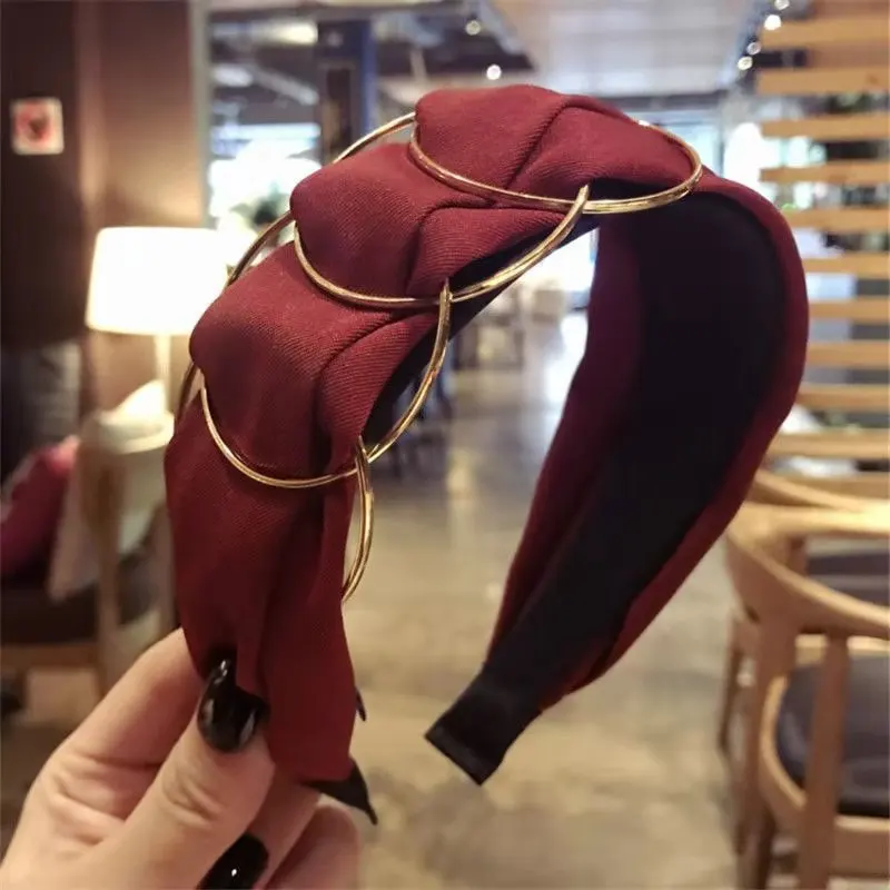 Opaska do włosów w stylu koreańskim Glam, 1 sztuka, szeroka, materiałowa, vintage, metalowy pierścień, elegancka, wygodna na cały dzień, opaski dla kobiet.