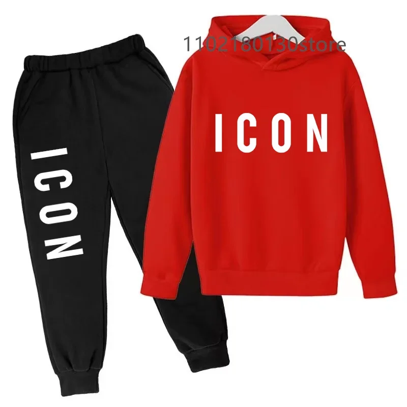 Spring Autumn Casual Fashion Sportswear Teen Children Hooded Hoodie+Pants Suit 2pcs Set Baby Boy Girl Tracksuit Set Kid Clothing