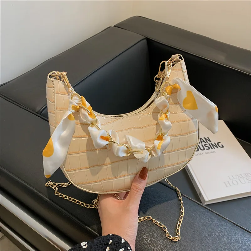 9 Colors Stone Pattern Bags 2022 New Fashion Chain Portable Women Bag Single Shoulder Simple Crescent Bag