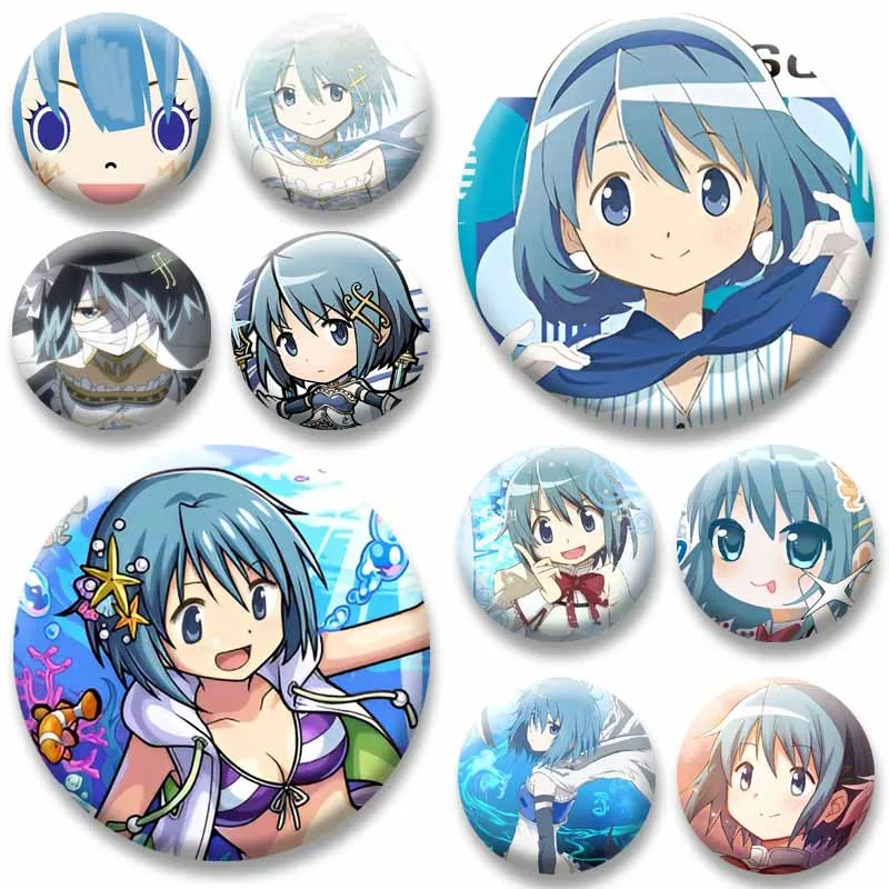 Cute Anime Character Sayaka Miki Coin Badge Cartoon Role Playing Pins Handmade Snap-in Brooches Bag Hat Collar Decor Accessories