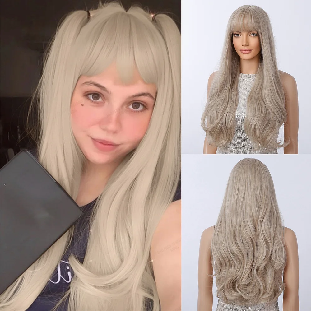 

Wig Women's Platinum Wig Full Head Hairstyle Qi Bangs Big Wave Wig Headgear