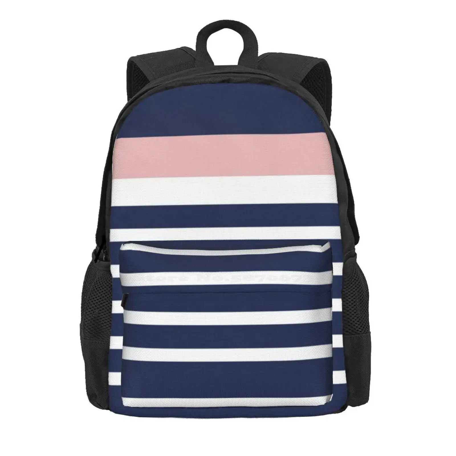 Mixed Stripe Minimalist Pattern In Navy Blue, Blush Pink, And White Hot Sale Schoolbag Backpack Fashion Bags Stripes Cute