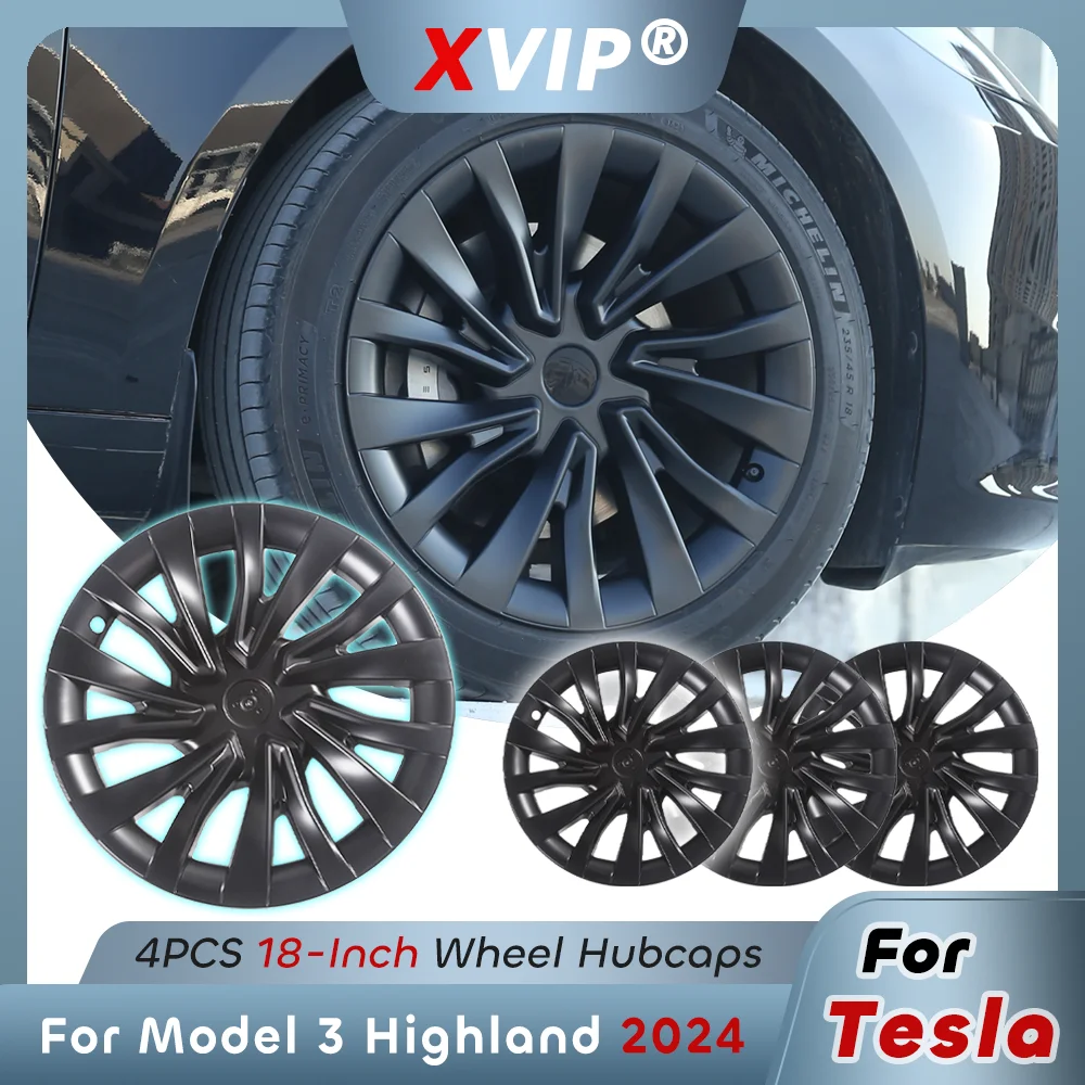 XVIP New 18 Inch HubCap For Tesla Model 3 Highland 2024 Performance Parts Wheel Caps Full Rim Cover Protector Glossy Matte Black