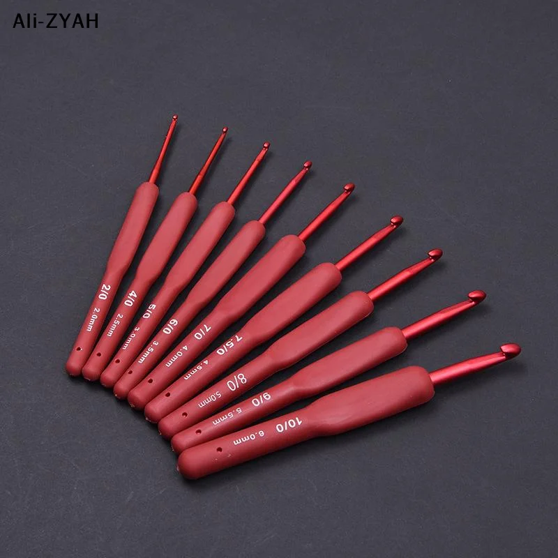 【Ew1】9PCS Red Crochet Hook Ergonomic Handle For Arthritic Hands Extra Long Knitting Needles For Beginners And Crocheting Yarn